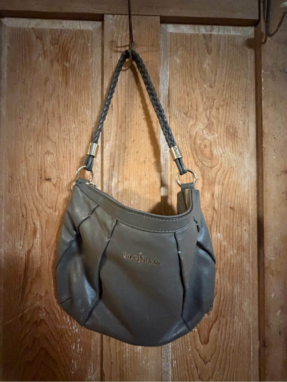 Cole Haan Pleated Tote Handbag Womens Leather Braided Strap Inner Pockets